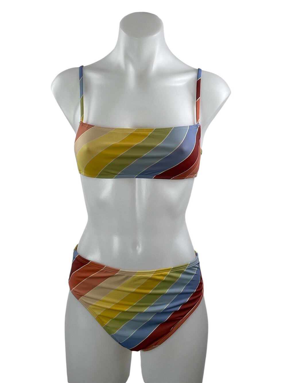 Billabong Brighter Daze Multicolor Stripe Beach Bralette Bikini Swimwear Set M